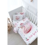Bebek Boy Nevresim Takımı (100x150) - For Baby Serisi - Pembe Zeminli Kuğu