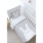 Bebek Boy Nevresim Takımı (100x150) - Pure Baby Serisi - Gri Zeminli Beyaz Tavşan