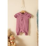 Bebek, Çocuk, Fırfırlı, Tulum, Müslin Kumaş, % 100 Pamuk, Organik Kumaş - Pembe - 3 - 6 Ay