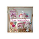 Bebek-Çocuk Odası Özel Tasarım Bebek Odası Avize-Abajur(Ahşap Ayaktır)-Yastık Kılıfı-Kapı Süsü Seti