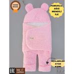 Bebek Dış Kundak Battaniyesi Welsoft Ekstra Uzun Kışlık Peluş Ayakları Açılabilen Uyku Tulumu 0-12ay Pembe