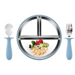 Bebek Emme Tabağı | Emici Tabanlı Oyun ve Beslenme,Paslanmaz Çelik Kaşık ve Çatallı Dayanıklı Taşınabilir Bölmeli Yemek Kabı Çocuk Beslenme Öğünleri İçin