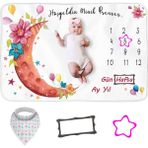 Bebek Hediye Aylık Fotoğraf Anı Battaniyesi, Kız Bebek Yeni Doğan Baby Shower Bebek Doğum Hediyesi, Bebek Önlük ve Çerçeve Hediyeleri