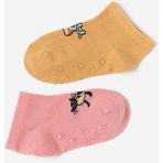 Bebek Kedi Desenli 2'li Step Çorap Pembe-Kahverengi - Pembe - Kahve - 1 - 2 Yaş