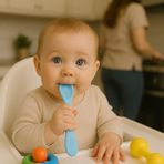 Bebek Mama Kaşığı Silikon Diş Kaşıyıcı Özellikli Mama Kaşığı - Mavi