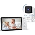 Bebek Monitörü Kamera, 5 Inç 720P Hd, 350° Dönüş, 5000 Mah, Gece Görüşü, Vox Modu - Beyaz