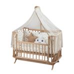 Bebek On For Mabela Gölgelikli Ahşap Beşik, Sallanma ve Kilitleme Fonksiyonlu Doğal Kayın Ağacı Tasarımı, %100 Pamuklu Yatak Seti, 60 cm x 120 cm Yatak, Yastık, Tampon ve Cibinlik