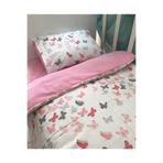 Bebek Özel Beşik Yatak Takımı, Pembe Kelebekli, 70x130 cm, 3 Parça Set
