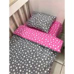 Bebek Özel Pamuk Bebek/çocuk Yastık Çarşaf Yorgan Seti Pembe Gri Yıldızlı - 60 x 100 cm - Renkli