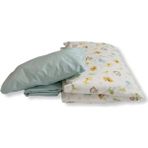 Bebek Özel Pamuk Bebek/Çocuk Yastık Çarşaf Yorgan Seti Safari Desen/ Mint Yeşili - 60 x 120 cm - Renkli