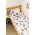Bebek Özel Pamuklu Bebek Ve Çocuk Lastikli Çarşaf Ve Yastık Kılıfı 90x140 Yeni Denizci Desenli