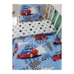 Bebek Özel Pamuklu Beşik Yatak Takımı 60x120 cm, Kırmızı Arabalı Mavi Gri Yıldızlı, Yorgan Çarşaf Yastık Seti