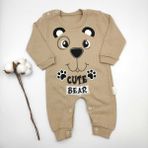 Bebek Star Ayı Baskılı Kahverengi %100 Cotton Bebek Tulumu - 0 - 3 Ay