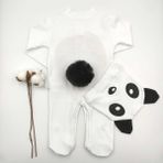 Bebek Star Eldivenli Şapkalı Patikli Ponponlu Panda %100 Cotton Bebek Tulumu - 0 - 3 Ay - Beyaz - Siyah