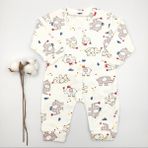 Bebek Star Fil Desenli Krem Bebek Tulumu %100 Cotton - 3 - 6 Ay