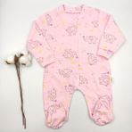 Bebek Star Fil Desenli Patikli Pembe Bebek Tulumu %100 Cotton - 0 - 3 Ay