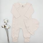 Bebek Star Fitilli Fırfırlı Şapkalı Açık Pembe Kız Bebek Tulumu %100 Cotton - 6 - 9 Ay