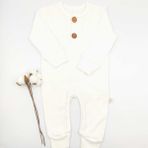 Bebek Star Fitilli İki Düğmeli Uzun Kollu Krem %100 Cotton Bebek Tulumu - 3 - 6 Ay - Bej - Ekru