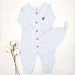 Bebek Star Fitilli Şapkalı Açık Mavi Erkek Bebek Tulumu %100 Cotton - 3 - 6 Ay