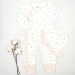 Bebek Star Fitilli Şapkalı Çiçek Desenli Açık Pembe - Krem Kız Bebek Tulumu %100 Cotton - 6 - 9 Ay