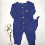Bebek Star Fitilli Şapkalı İndigo Mavi Erkek Bebek Tulumu %100 Cotton - 0 - 3 Ay - Koyu Lacivert