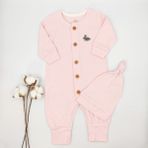 Bebek Star Fitilli Şapkalı Pembe Kız Bebek Tulumu %100 Cotton - 6 - 9 Ay - Şeker Pembesi