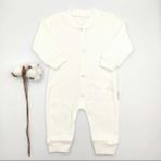 Bebek Star Fitilli Uzun Kollu Krem %100 Cotton Bebek Tulumu - 0 - 3 Ay - Ekru