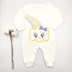 Bebek Star Gökkuşağı Baskılı Krem %100 Cotton Bebek Tulumu - 6 - 9 Ay - Ekru