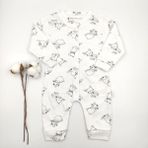 Bebek Star Kedi ve Köpek Desenli Beyaz %100 Cotton Bebek Tulumu - 6 - 9 Ay