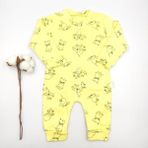 Bebek Star Kedi ve Köpek Desenli Sarı %100 Cotton Bebek Tulumu - 0 - 3 Ay
