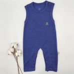 Bebek Star Lacivert Kolsuz Fitilli Bebek Tulumu %100 Cotton - 3 - 6 Ay