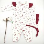 Bebek Star Organik Kaşkorse Şapkalı Çiçekli Bordo Kız Bebek Tulumu %100 Cotton - 0 - 3 Ay
