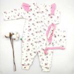 Bebek Star Organik Kaşkorse Şapkalı Çiçekli Kız Bebek Tulumu %100 Cotton - 0 - 3 Ay - Pembe