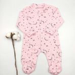 Bebek Star Patikli Ay Yıldız Desenli Pembe Kız Bebek Tulum %100 Cotton - 6 - 9 Ay