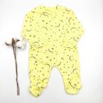 Bebek Star Patikli Ay Yıldız Desenli Sarı %100 Cotton Bebek Tulumu - 6 - 9 Ay