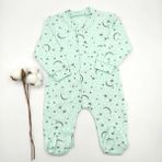 Bebek Star Patikli Ay Yıldız Desenli Su Yeşili Kız Bebek Tulum %100 Cotton - 3 - 6 Ay