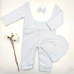 Bebek Star Şapkalı Papyonlu Açık Mavi Uzun Kollu %100 Cotton Bebek Tulumu - 3 - 6 Ay