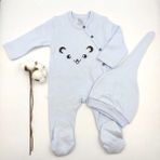 Bebek Star Şapkalı Patikli Mavi ve Krem İkili Bebek Tulumu %100 Cotton - 6 - 9 Ay - Bebek Mavisi
