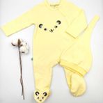 Bebek Star Şapkalı Patikli Sarı ve Krem İkili Bebek Tulumu %100 Cotton - 3 - 6 Ay - Açık Sarı