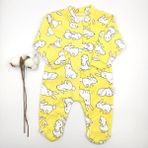 Bebek Star Tavşan Desenli Patikli Sarı Bebek Tulumu %100 Cotton - 0 - 3 Ay