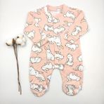 Bebek Star Tavşan Desenli Patikli Somon ( Pembe ) Bebek Tulumu %100 Cotton - 0 - 3 Ay