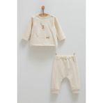 Bebek Takımı Ayıcıklı Sweatshirt ve Pantolon (3-18 Ay Arası) Interlok Kumaş - 9 - 12 Ay - Taş