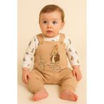 Bebek Tulum Takım – Tavşan Desenli Uzun Kollu Tshirt ve Salopet (2’li Set) 9745 - Vizon - 9 - 12 Ay