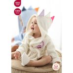 Bebekevi %100 Pamuk Oeko-Tex® Sertifikalı Dinozor Desenli Mavi Mini Bebek Bornoz ve Terlik Seti 6-12 Ay 1 Yaş Bornoz