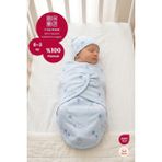 Bebekevi Bebek Kundak & Şapka Seti - %100 Pamuk Penye Uyku Kundağı Yenidoğan Kundağı 0-3 Ay Oeko-Tex Sertifikalı - Mavi
