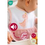 Bebekevi Düdüklü Cepli Sıvama Mama Önlüğü - Sevimli Dino Çocuk Mama Önlüğü - Gülkurusu - Pembe - 6 - 18 Ay