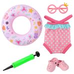Bebekler için yüzme seti, pembe bebek kıyafeti, mağara ayakkabısı, güneş gözlüğü, yüzme simidi ve pompa, bebek boyutu yakl. 36 - 43 cm, sıcak yaz günlerinde banyo eğlencesi için