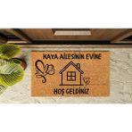 bebekokusu Kapı Önü Paspası Kişiye Özel Yazı Yazılır Koko Model Ev Detaylı Kalpli PK-1562 - 40 x 70 cm - Hasır