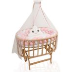 Bebekonfor Doğal Ahşap Amedan Sepet Beşik Pembe-Beyaz 0-2 Yaş Tekerlekli Ergonomik Yapı ile