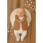 Bebella Bebek Yeleği Welsoft Kumaş Iç Kısmı Pamuklu Önden Kurdelelı Kız Erkek Bebek Yenidoğan S.kahve Yelek